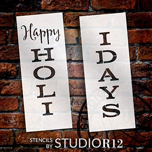 חגים שמחים סטנסיל מרפסת גבוהה מאת Studior12 | 2 חתיכה | DIY DIY עיצוב בית חורפי חיצוני גדול | כניסה לדלת הכניסה